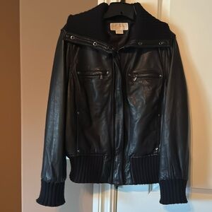 Michael Kors Real Leather Black Bomber Jacket.